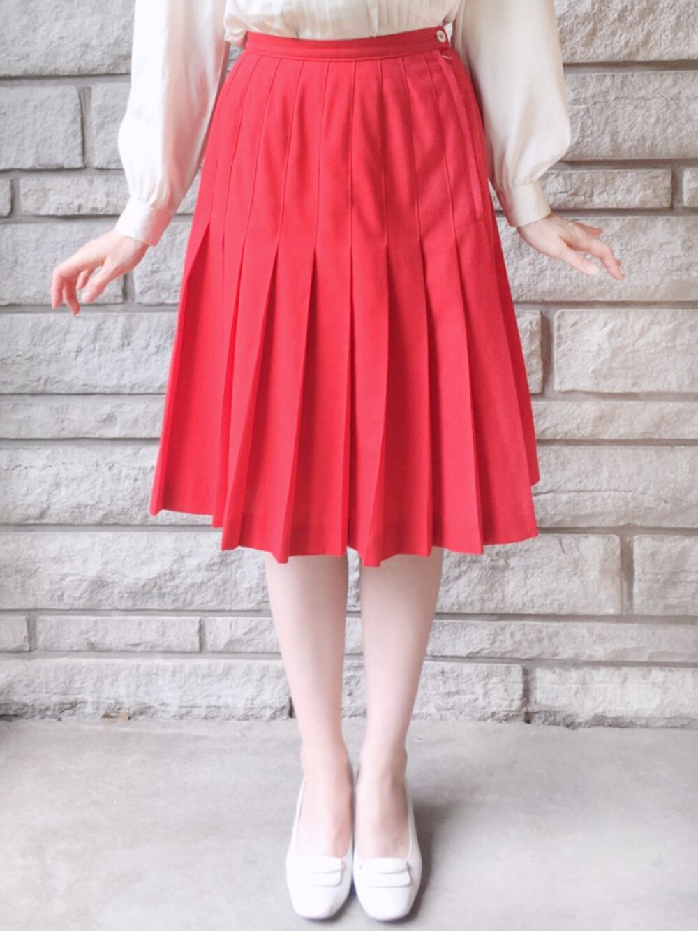 Cherry Red Vintage Pleated Midi Skirt